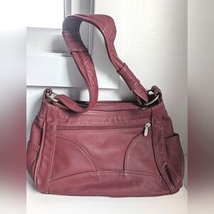 Vintage Red Burgundy Leather Purse Handmade In Mexico